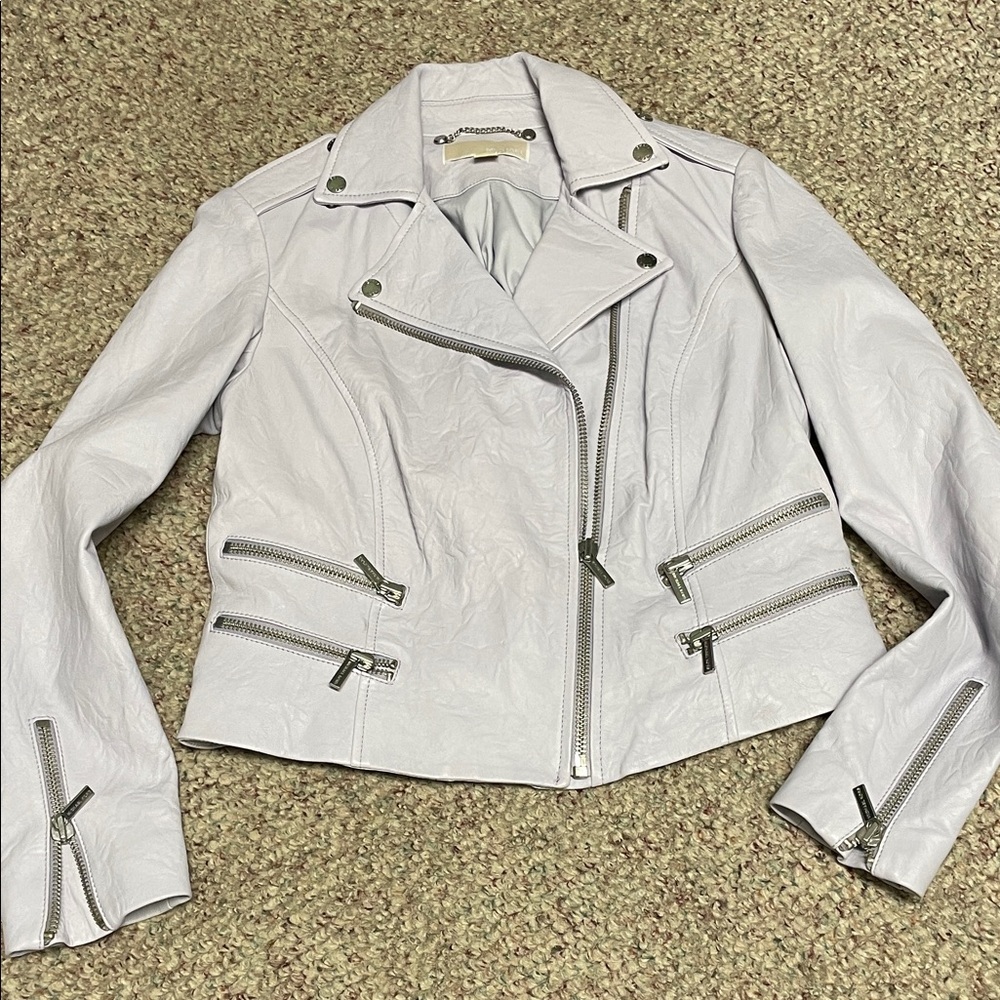 Michael kors lambskin lavender moto style Leather Jacket with silver hardware